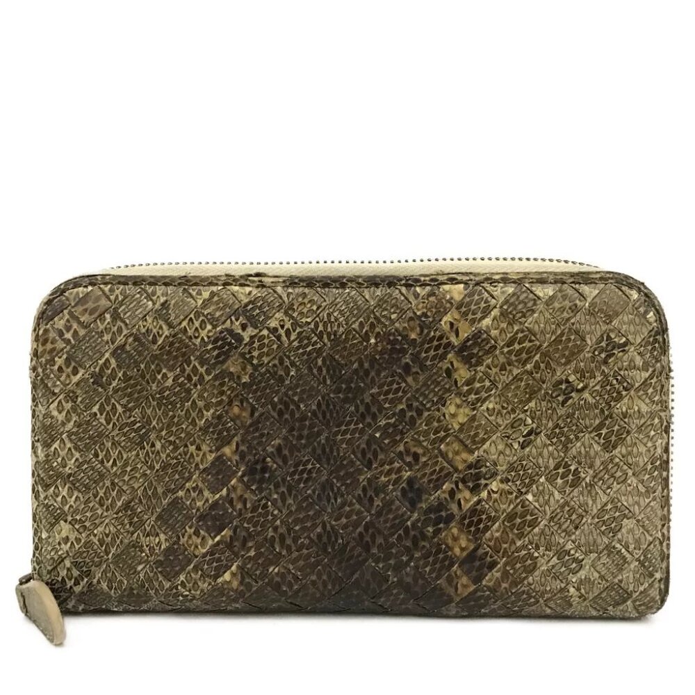 Authentic Bottega Veneta Intrecciato Weave Snakeskin Continental Wallet